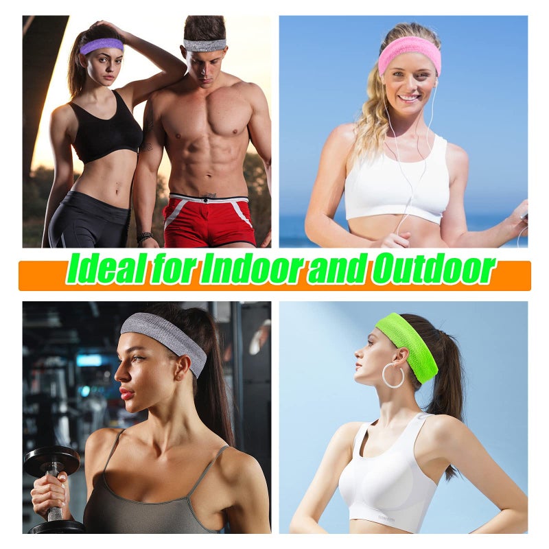 Yeshan 12 Packs Wicking Stretchy Athletic Sweatband/Sport Headbands/Head wrap/Yoga Headband/Head Scarf/Best Looking Hairband for Sports or Fashion,Towel Material - Image 5